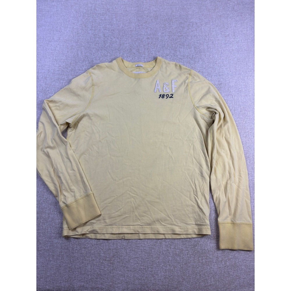 Abercrombie & Fitch Mens XL Yellow Muscle Long Sleeve Logo T-Shirt 1892 Cotton